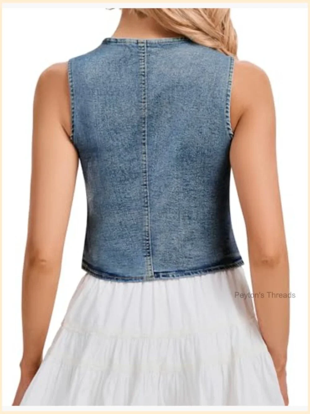 Sleeveless V-Neck Cropped Denim Vest with Pockets - Picture 5 of 7